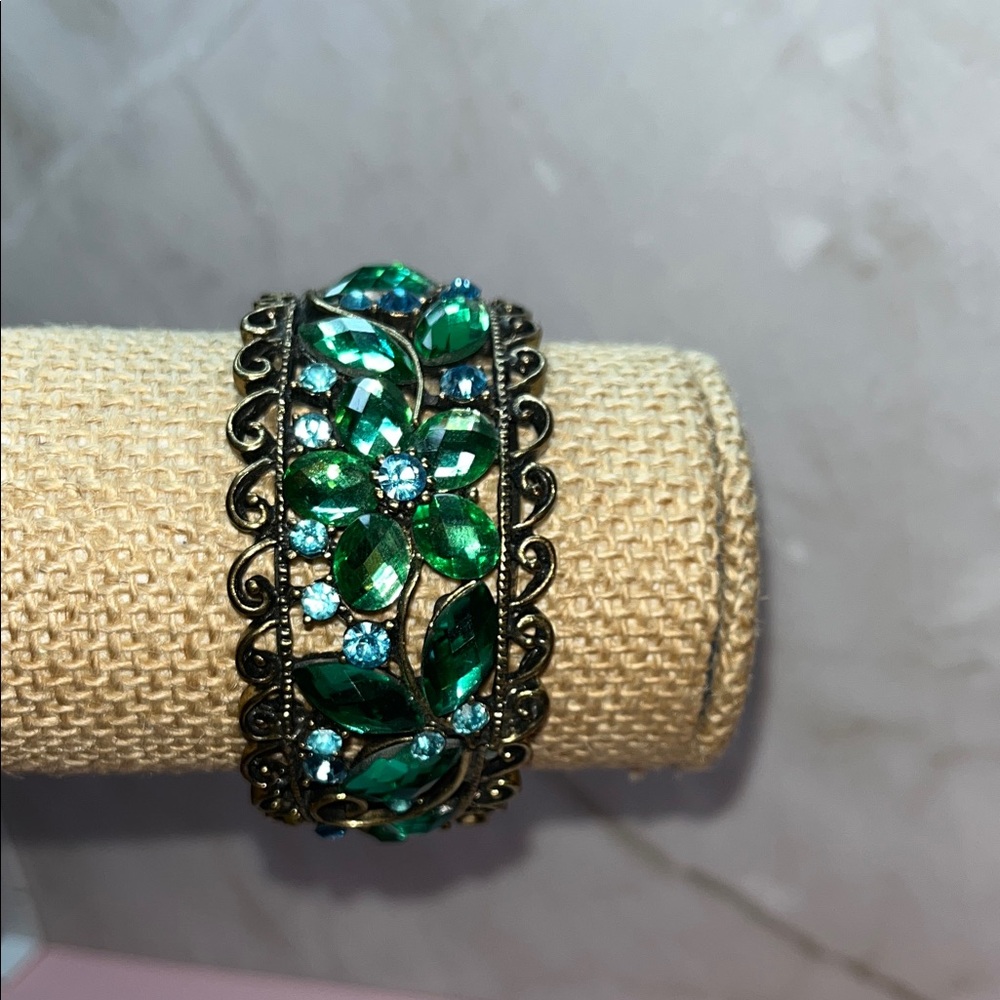 Green crystal and Blue Gemstone Bracelet/ cuff